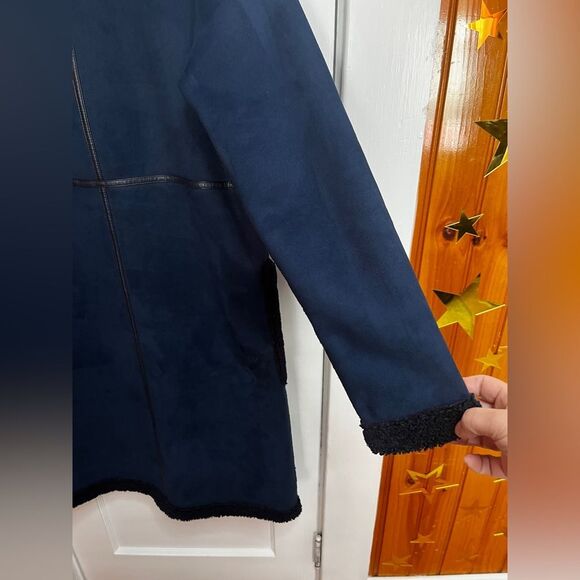 Zara Blue Faux Suede Shearling OVERCOAT Jacket Teddy Coat Long Size XS - Picture 6 of 12